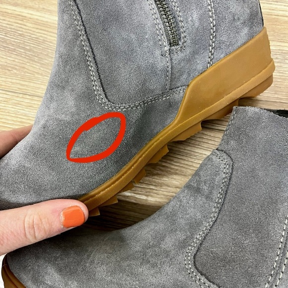 Sorel NEW Evie Waterproof Suede Wedge Booties Gray/Tan - Size 8.5 - Picture 4 of 10